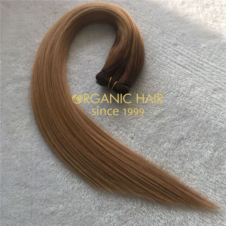 Ombre color human double drawn hand tied weft extensions X150